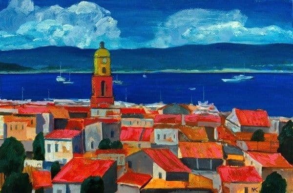 Lighthouse & red roofs-Oil on Canvas, photo 1