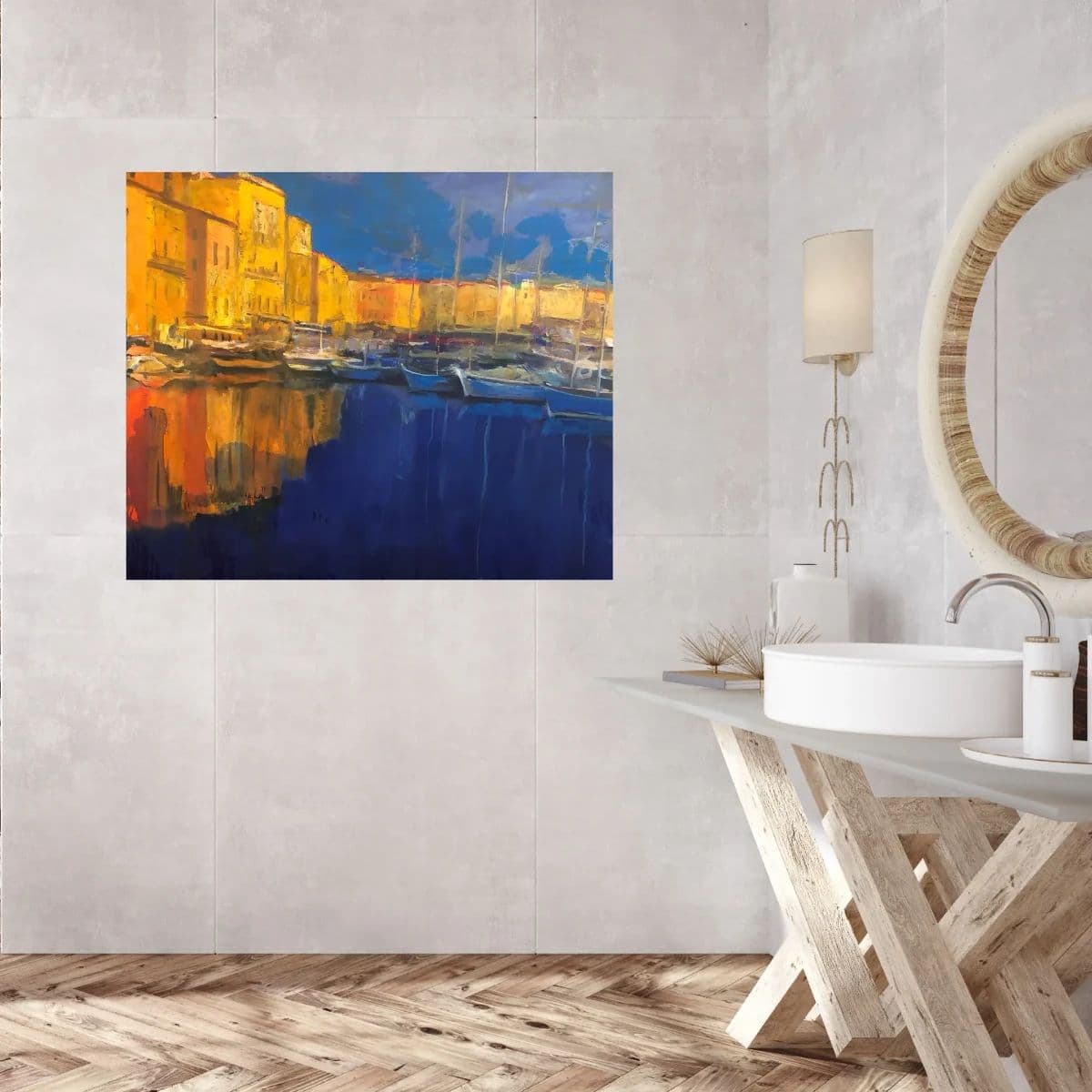 Marina by Yellow Houses- Oil on Canvas photo 4