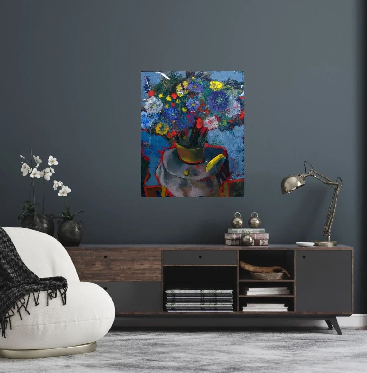 Flowers With Red Contour-Oil on Canvas, photo 3