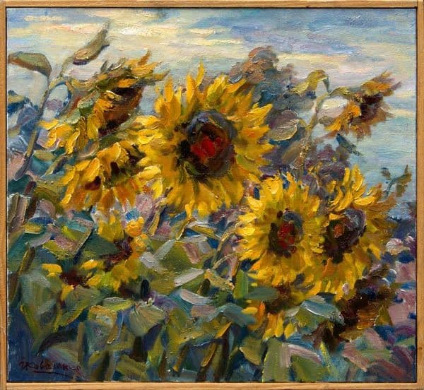 Evening. Sunflowers-Oil on Canvas, photo 1