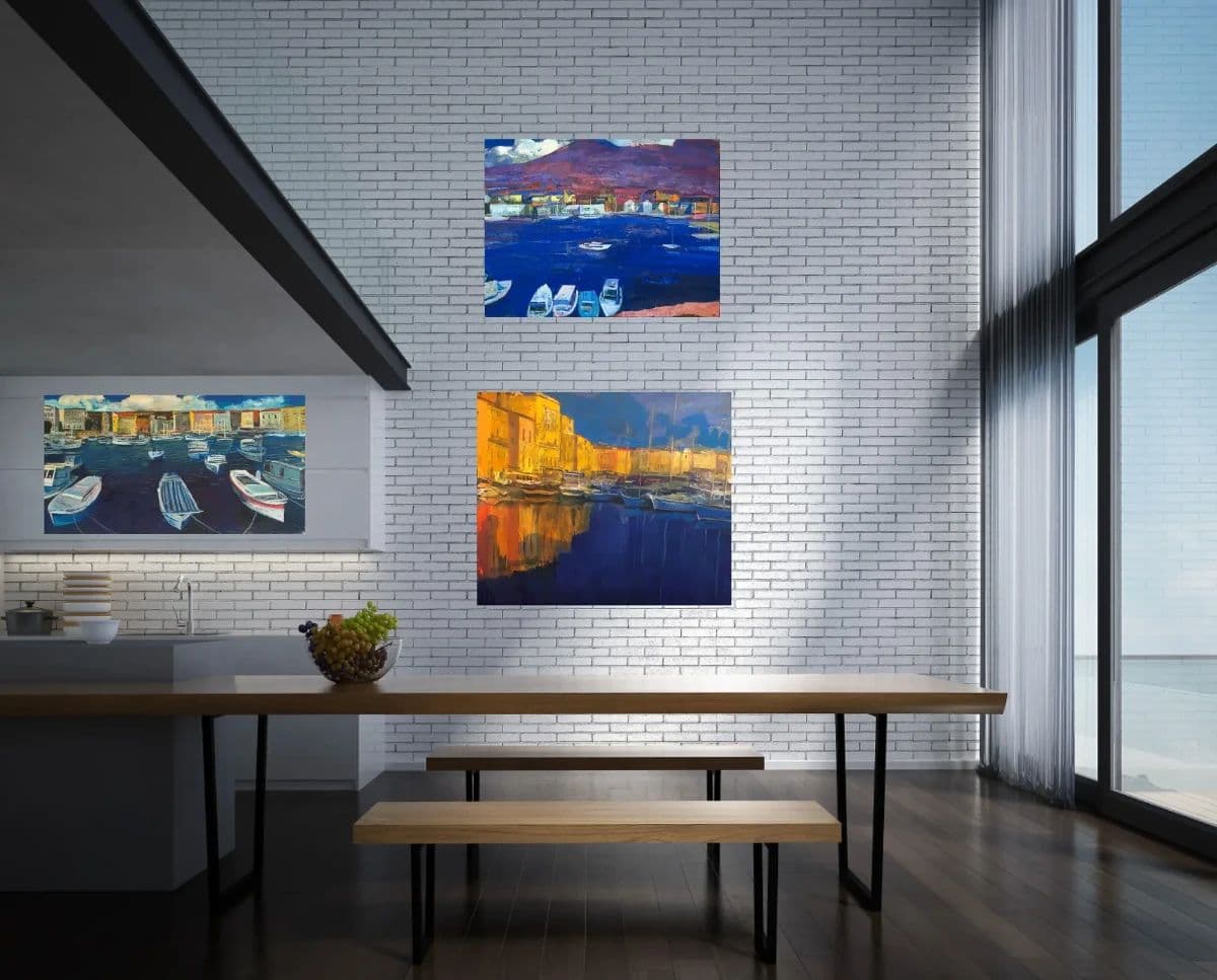 City by the sea-Oil on Canvas, photo 3