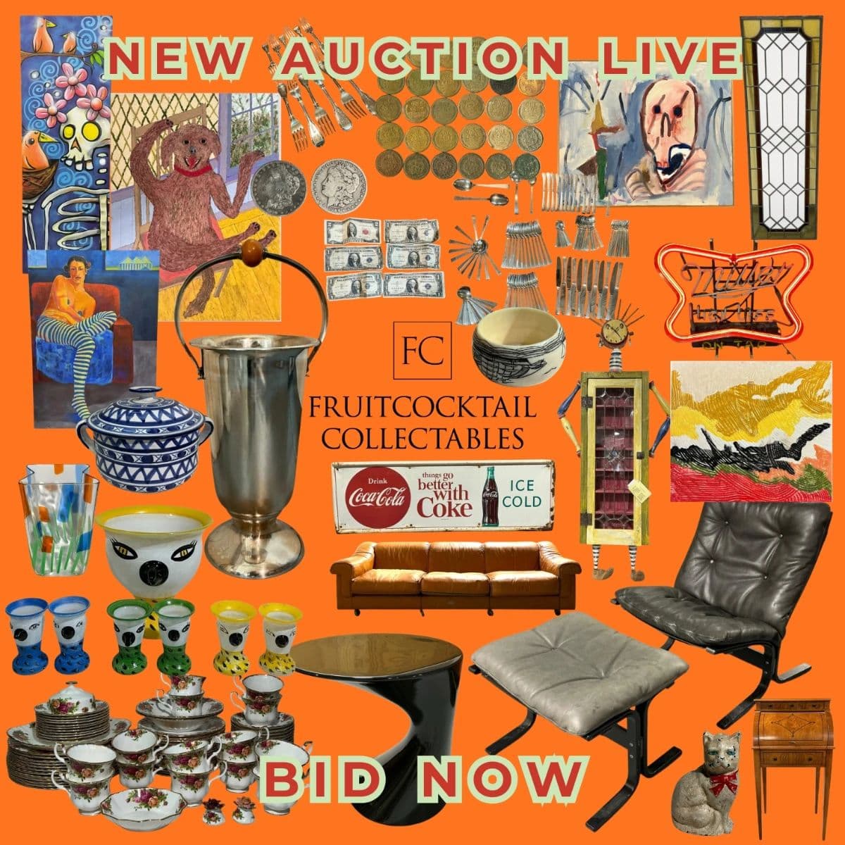 SODO Auction: Sterling. Silver, Jewelry, Oil Paintings, MCM Furniture, Advertising Signs, Art Books+ photo 1