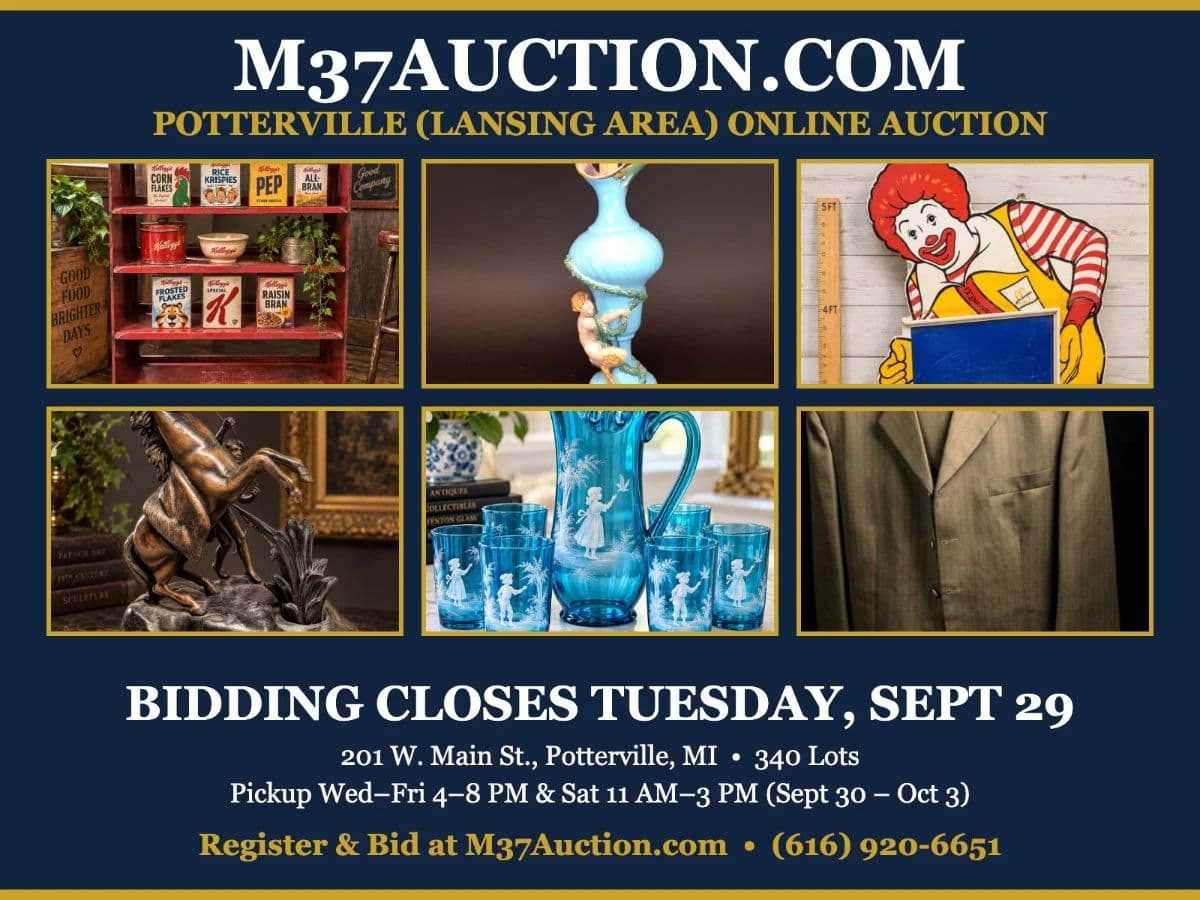 Potterville/Lansing: 1930s Kellogg's Display, Mintons Majolica, Tiffany Sterling, Versace Suit photo 1