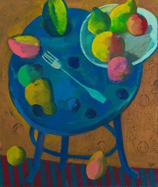 Still Life With Fork On Blue Table- Oil on Canvas photo 1