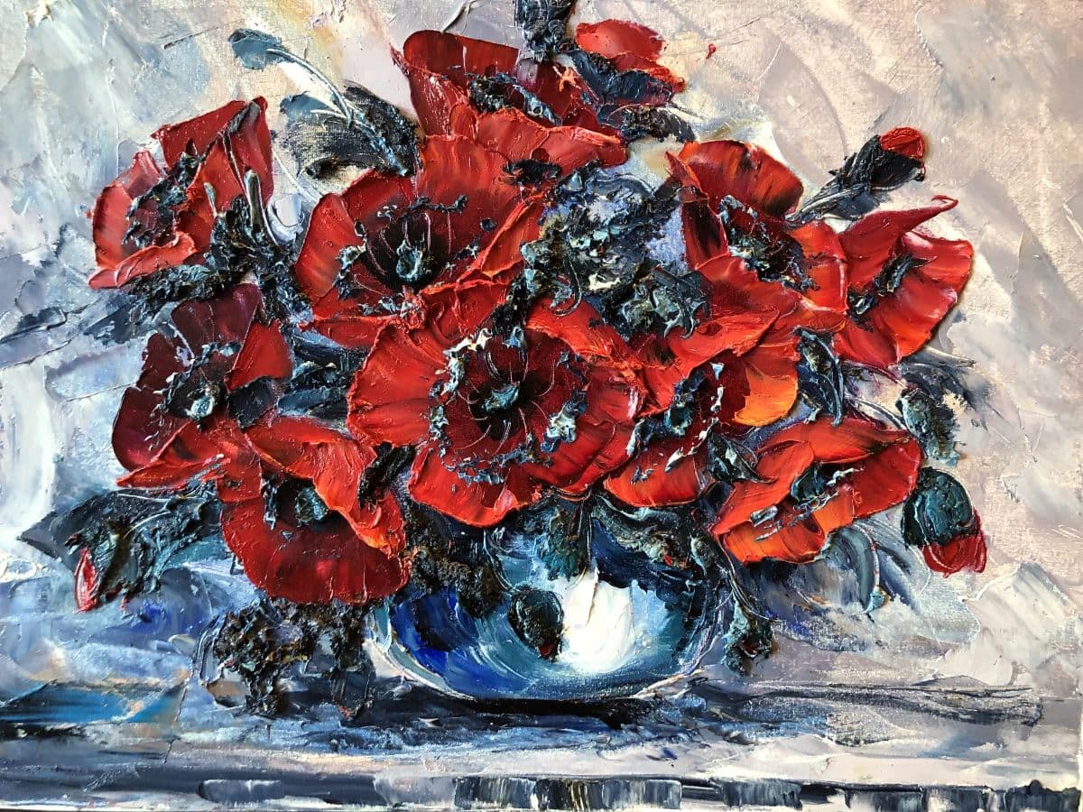 Poppies In Vase-Oil on Canvas, photo 1
