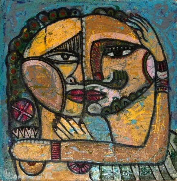 The Kiss (1)-Mixed Media on Canvas, photo 1