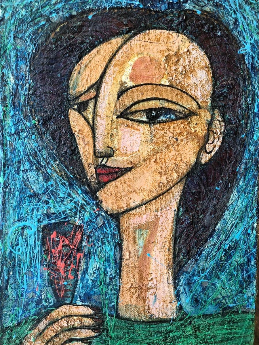 Lady With A Glass-Mixed Media on Canvas, photo 1