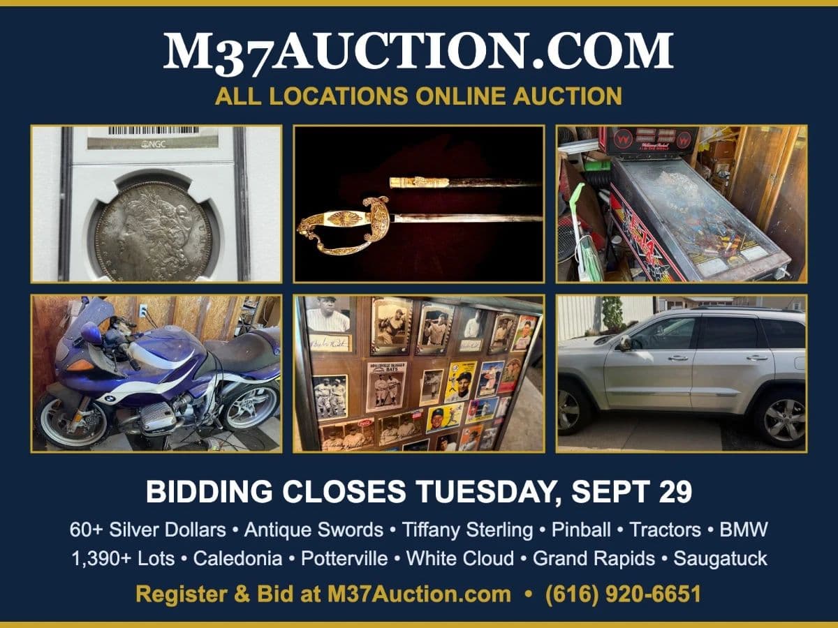 Coins: 60+ Morgan & Peace Dollars, Antique Swords, Tiffany Sterling, Pinball, Tractors, BMW, Jeep photo 1